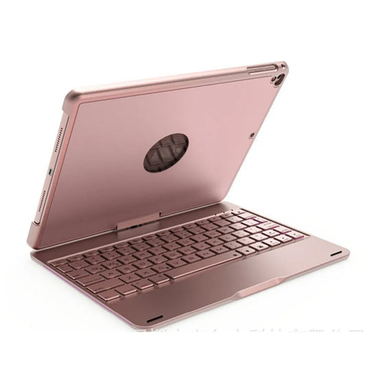 Kabellose Bluetooth Aluminium Tastaturhülle für iPad Pro 9,7"/10,5", 360-Grad-Tastatur, 7 Farben Hintergrundbeleuchtung, Folio Cover