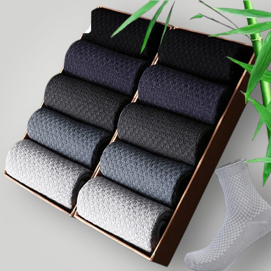 10er-Set Herren-Socken aus Bambusfaser – Neu für 2025: Langer, schwarzer Kompressionssocken-Style für Business Casual, Geschenkidee in Übergröße (38-44)