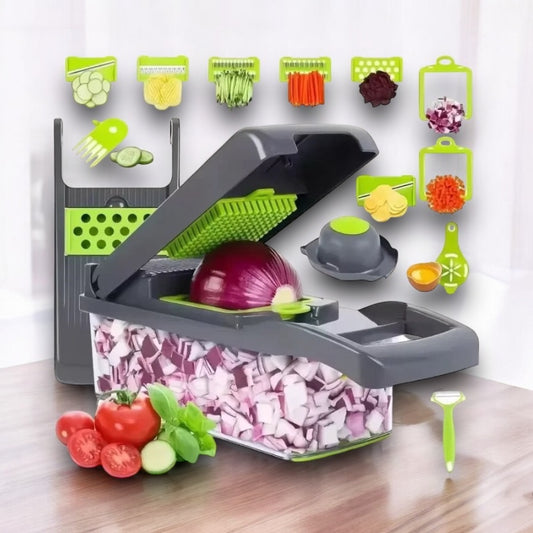 Multifunktionaler Gemüseschneider – 14/16 in 1 Gemüseschneider, Handgriff für Lebensmittelreibe, Gemüseschneider und Würfelschneidemaschine