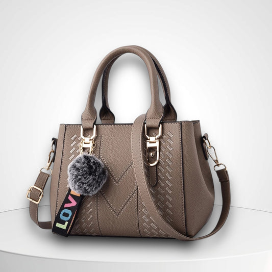 Stickerei Messenger Tasche – Stylische Lederhandtasche für Damen mit Fell-Dekoration und Haarschmuck