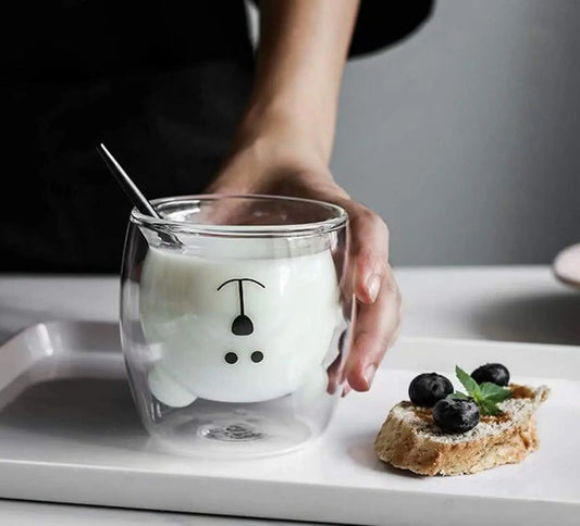 Kreative Nette Bär Doppel-schicht Kaffee Becher Doppel Glas Tasse Karton Tier Milch Glas Dame Nette Katze Ente Hund geschenk Weihnachten Geschenk