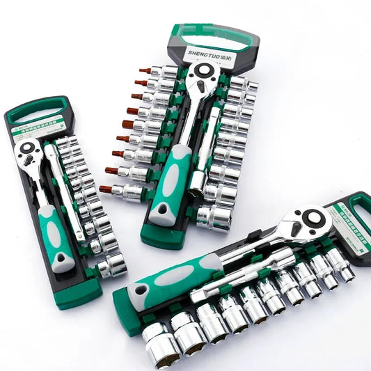 MIVM Drive Socket Set 1/4"-3/8" CR-V – Metrische und Imperiale Stecknüsse mit Quick-Release Ratschenschlüssel, 72 Zähne