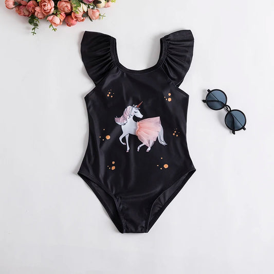 Einteiliger Baby-Badeanzug für Mädchen – Einhorn & Regenbogen Print | Rückenfrei & Süß – Sommer-Swimwear für Kleinkinder (1–2 Jahre)