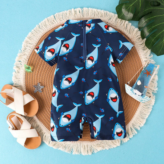 Süßer Baby-Schwimmanzug mit Hai-Print – Weicher Sommer-Overall für Jungen (0–2 Jahre)