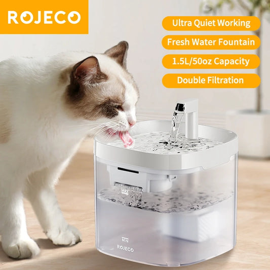 ROJECO 1,5L Haustier-Wasserbrunnen – Automatischer Trinkspender für Katzen und Hunde mit zirkulierenden Filtern