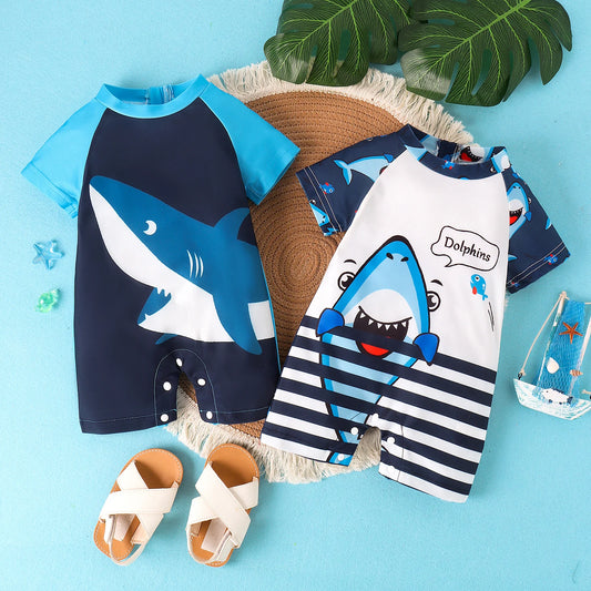 Süßer Baby-Schwimmanzug mit Hai-Print – Weicher Sommer-Overall für Jungen (0–2 Jahre)