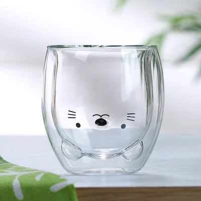 Kreative Nette Bär Doppel-schicht Kaffee Becher Doppel Glas Tasse Karton Tier Milch Glas Dame Nette Katze Ente Hund geschenk Weihnachten Geschenk