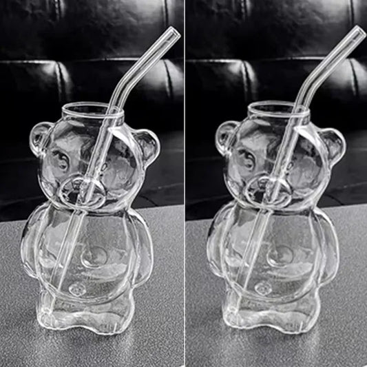 Kaffeetasse in Cartoon-Bär-Form, niedliche Bären-Tasse, Glastasse mit Strohhalm, Glastasse, Geburtstag, Weihnachten, Geschenke für Frauen, Kinder, Freunde