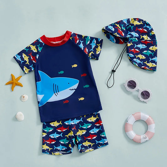 Baby Kleinkind Mädchen Badeanzug Set Meerjungfrau Print Langarm Rash Guard Schwimmen Tops Shorts Sonnenhut 3-teiliges Badeanzug Outfit
