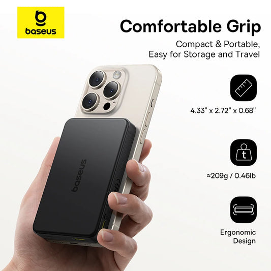 Baseus Qi2 Magnetische Powerbank 10000mAh – 15W Wireless & 22.5W USB-C Schnellladung | Kompatibel mit iPhone 16–12 Pro Max