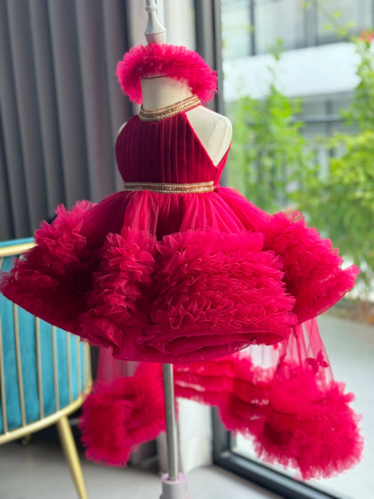 Elegantes Kleid für Mädchen – Wunderschönes Weihnachtsball-Kleid mit Schleppe für den Abend, Geburtstagskleid mit Puffärmeln