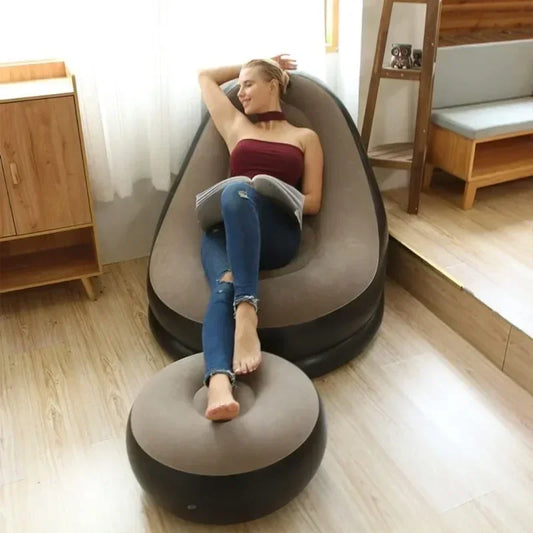 Lazy Couch Sofas – Aufblasbares, Faltbares Outdoor-Sofa-Bett mit Fußstützen, Komfortable Kombination aus Samt-Stuhl