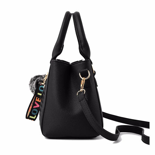 Stickerei Messenger Tasche – Stylische Lederhandtasche für Damen mit Fell-Dekoration und Haarschmuck