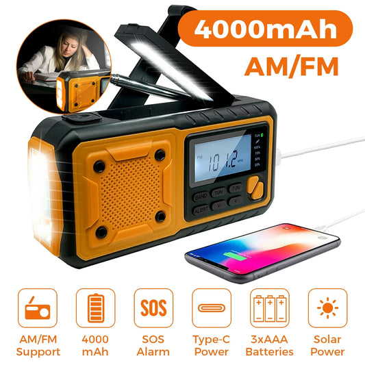 4000 mAh Tragbare Notfall Solar Power Radio Handkurbel Aufladen AM/FM Wetter Radio Led Lesen Taschenlampe Bank Telefon ladegerät