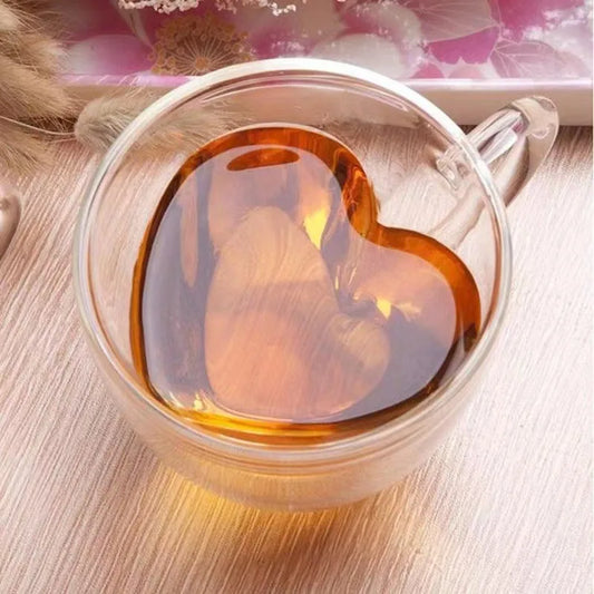 Herz Liebe geformt Glas Becher doppelwandige Kaffeetasse isoliert Tee Milch Zitronensaft Wasser Tasse hitzebeständig Trinkgeschirr Liebhaber Geschenk