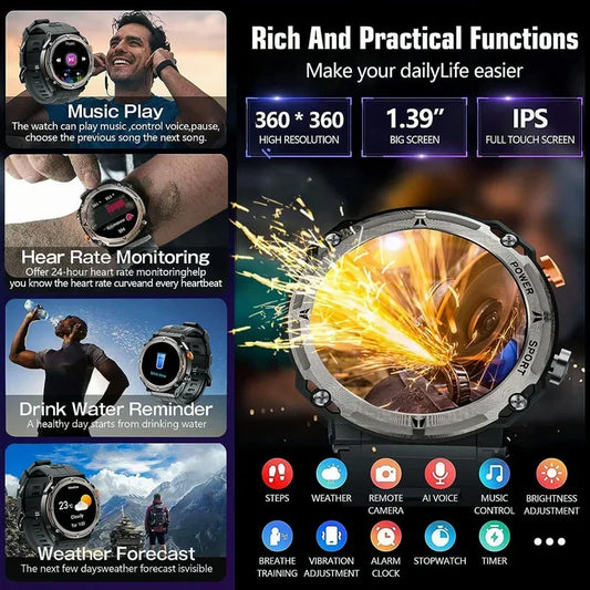 NEUE Militär Smart Uhr Männer Bluetooth Anruf Fitness Tracker 5ATM Wasserdichte Sport Handgelenk Smartwatch für iPhone Android Telefon 2024