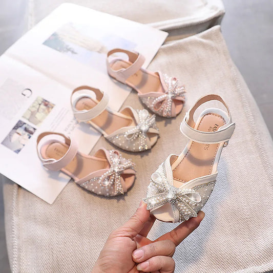 Sandalen für Kinder Mädchen Kinder Mode flache Kinder Sommer Prinzessin Party Schuhe lässig Bogen Schuhe Mädchen Sandalen Strass