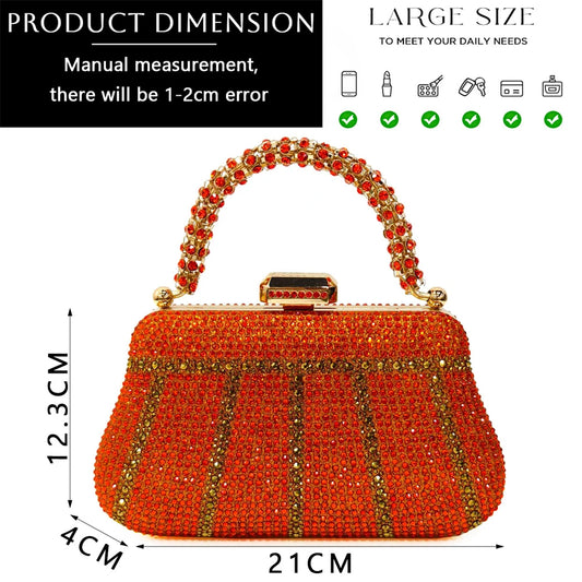 Venus Chan 2024, spezielles Design, hochwertige orangefarbene afrikanische Damen-Schuhe und Taschen-Set mit glänzendem Kristall für die Hochzeitsfeier