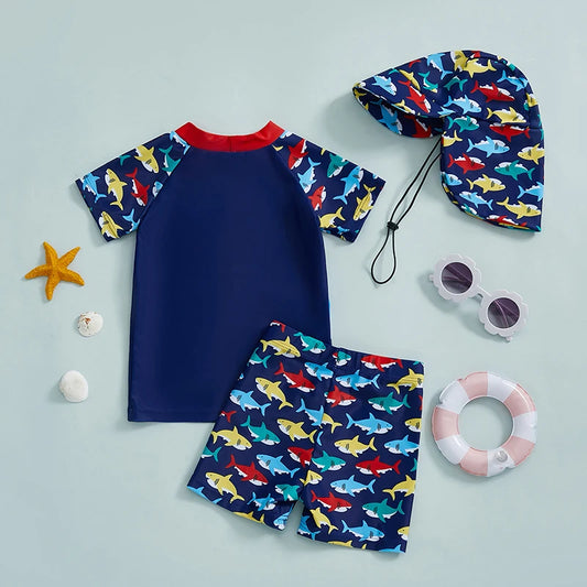 Baby Kleinkind Mädchen Badeanzug Set Meerjungfrau Print Langarm Rash Guard Schwimmen Tops Shorts Sonnenhut 3-teiliges Badeanzug Outfit