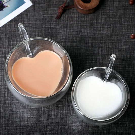Herz Liebe geformt Glas Becher doppelwandige Kaffeetasse isoliert Tee Milch Zitronensaft Wasser Tasse hitzebeständig Trinkgeschirr Liebhaber Geschenk