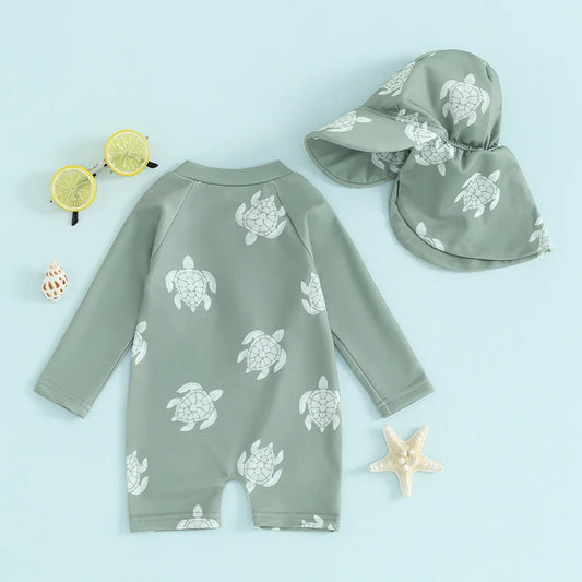 Citgeett Sommer Kleinkind Jungen Badeanzug Stram pler Langarm Cartoon Print Badeanzug Bade bekleidung Kleidung