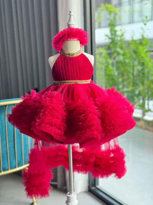 Elegantes Kleid für Mädchen – Wunderschönes Weihnachtsball-Kleid mit Schleppe für den Abend, Geburtstagskleid mit Puffärmeln