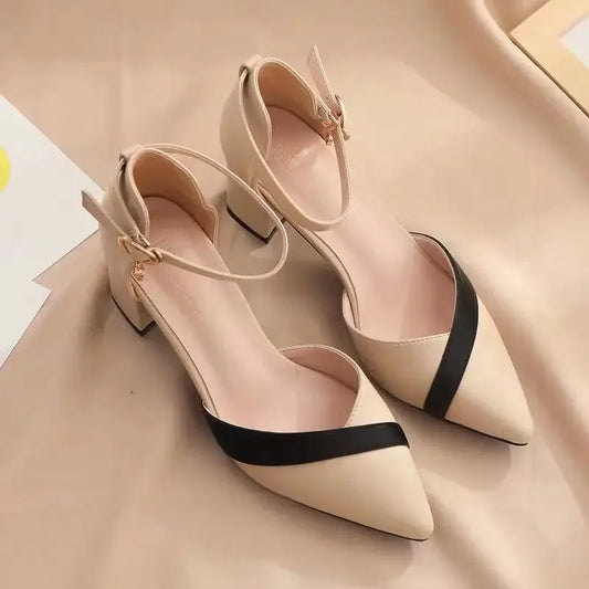Damen Mode 2025 – Vielseitige Farbblock High Heel Sandalen mit Spitzzehen und Mittelhohem Absatz für Herbst und Sommer